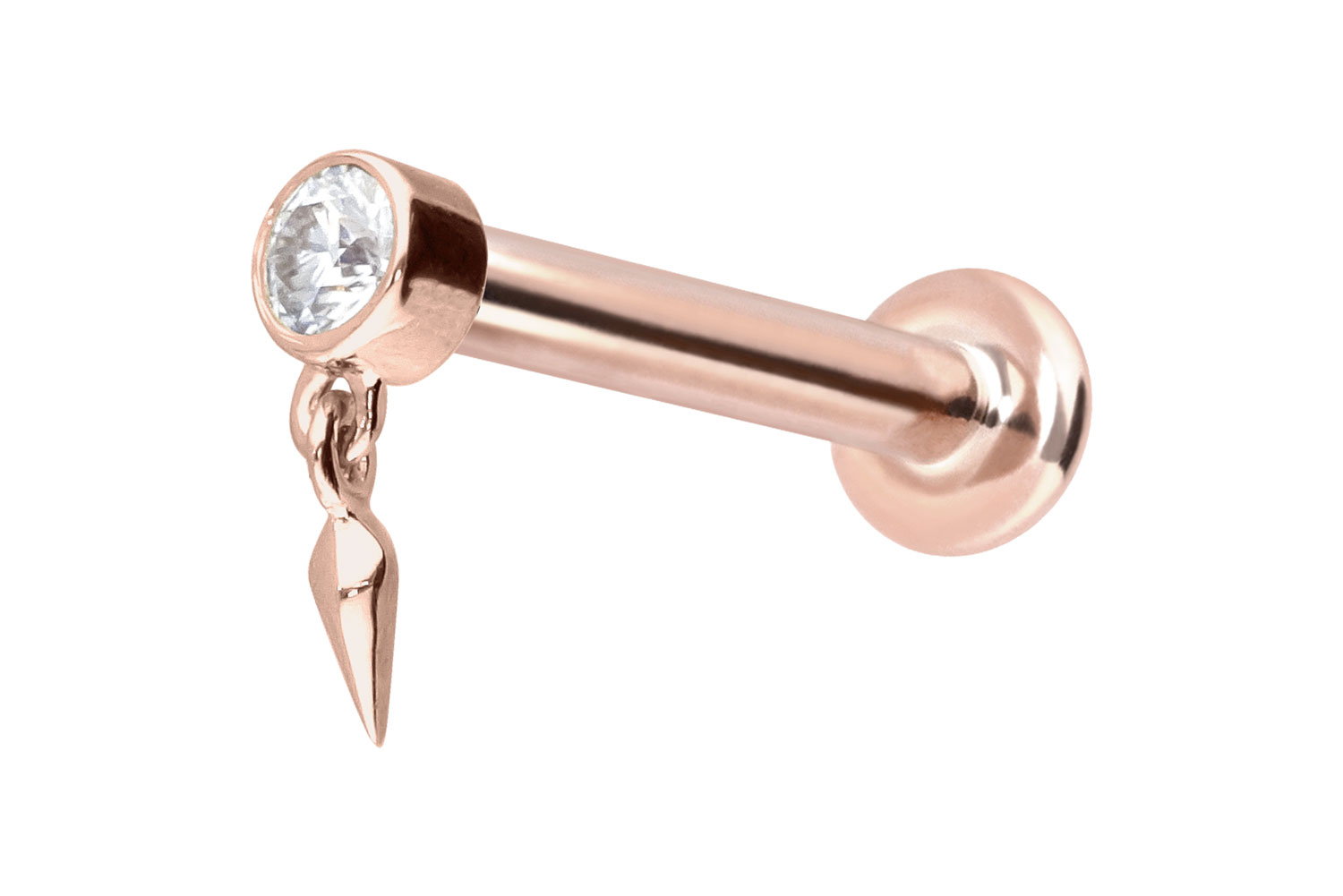 14 Karat Gold Labret Piercing mit Push Fit MOISSANIT + SPITZE